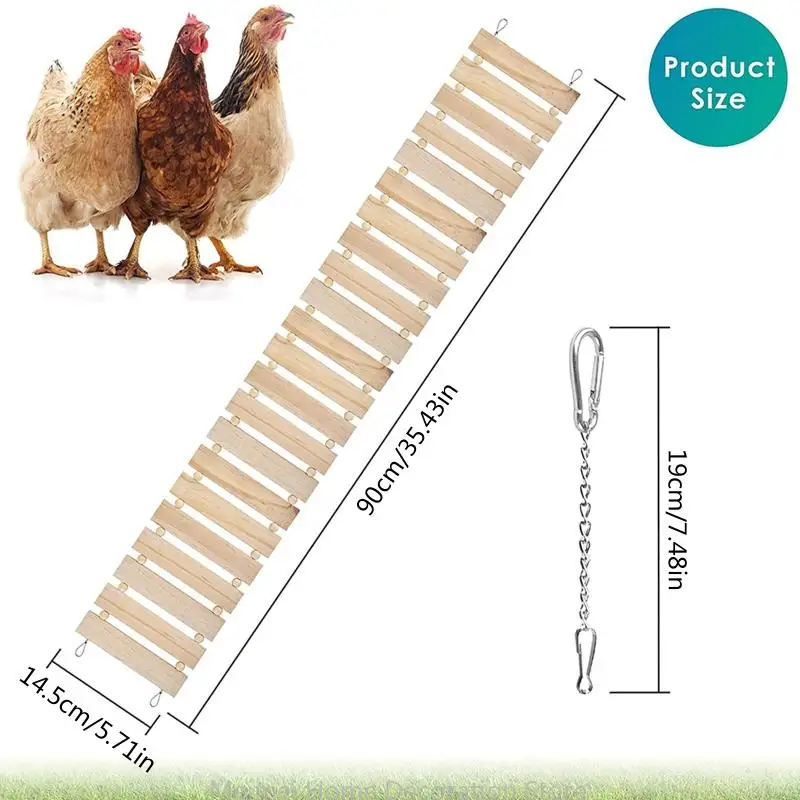 H7BF Chicken Swing Ladder for Hens Bird Large Perch Easy to Install Total Length 44" for Parrot Macaw Training