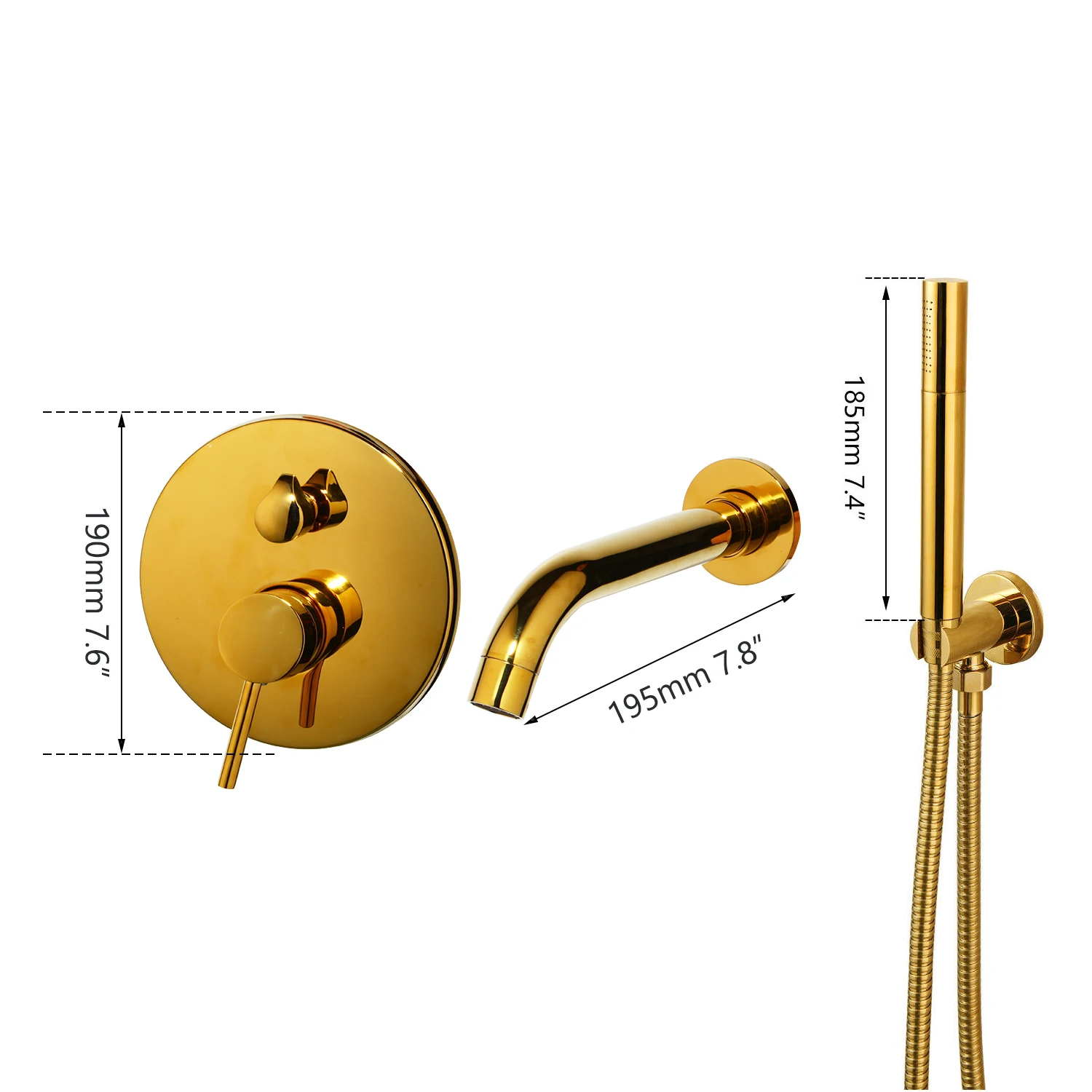 OUBONI Brush Gold Bathroom Shower Systerm Bathtub Faucet Wall Mount Golden Plated 2 Ways athtub Mixer Shower Set Mixer Tap 4