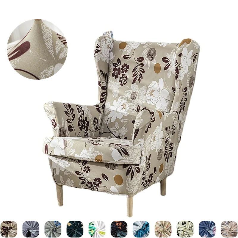 

Floral Spandex Wing Chair Cover Nordic All-inclusive Armchair Slipcovers Stretch Dustproof Single Sofa Covers Dining Room Home