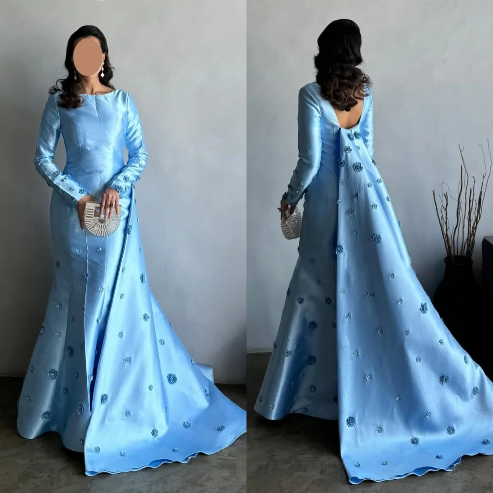 Robe de sirène à fleurs plissées formelles personnalisées, robes mi-longues à col rond, style moderne exquis classique, Pastrol Unise, occasion sur mesure