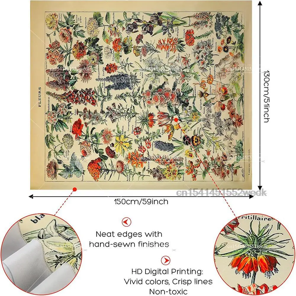 Vintage Botanical Tapestry Wildflower Reference Chart Tapestrys Aesthetic Wall Art Illustration Paintings Home Decoration