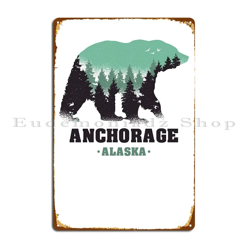 AnchorageAlaskaGrizzlyMetalSignPlaquesWallDecorKitchenLivingRoomPlatesCustomTin