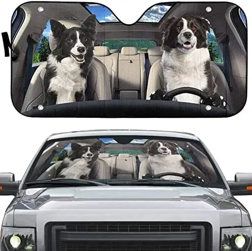 

Бордюр колли счастливая пара рандомная для лобового стекла автомобиля, подарки для любителей собак, пап, собак, мам, 3D граница колли, солнцезащитный козырек, УФ