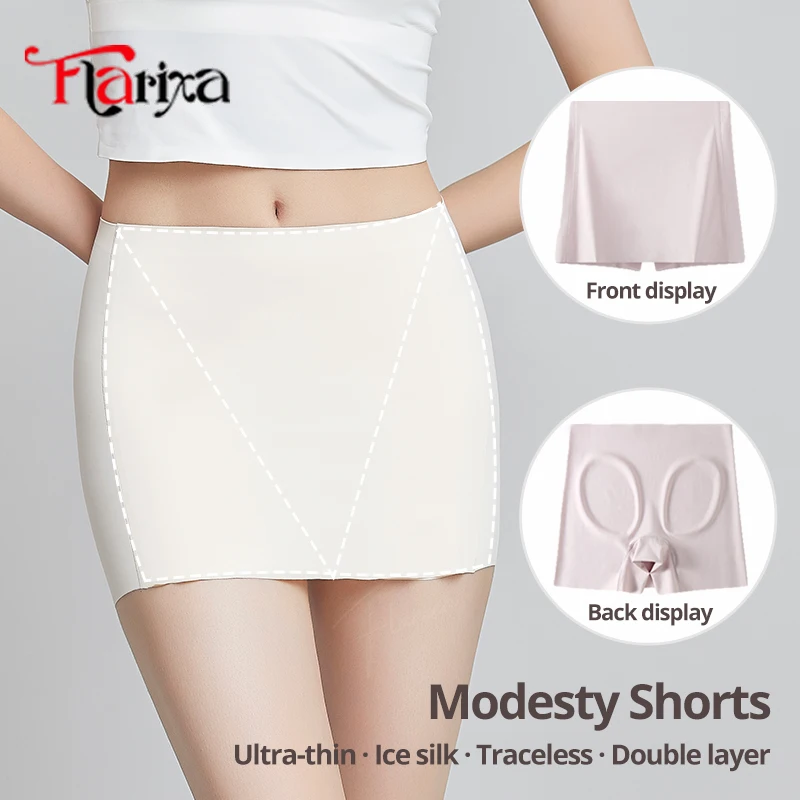 Flarixa Double Layer Safety Panties Ice Silk Anti Chafing Boxers Under Dress Modesty Shorts Underwear for Women Boyshorts