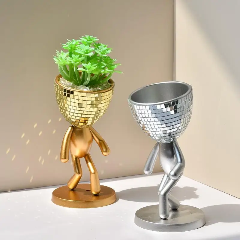 

Disco Ball Flower pot Creative Succulent Planter Pot Walking Man Figurine Flower Pot Plants Vase Container Indoor Outdoor Decor