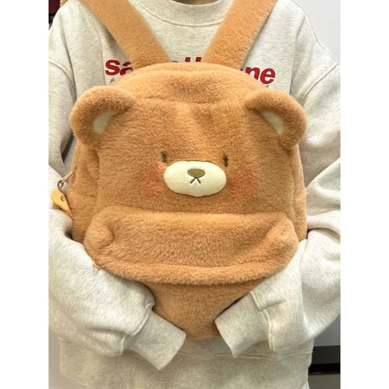 Large Capacity Backpack for Women Girls Cartoon Bear Backpack Plush Daypack