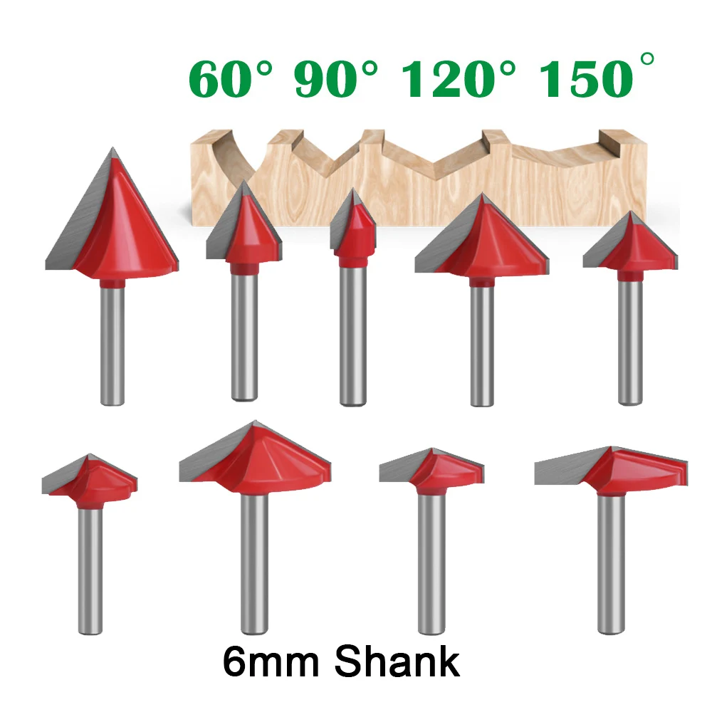 

6mm Shank Router Bit CNC V Type Tools Wood Milling Cutter 3D Solid Carbide Carpentry Machine Woodworking 60 90 120 150 Degrees