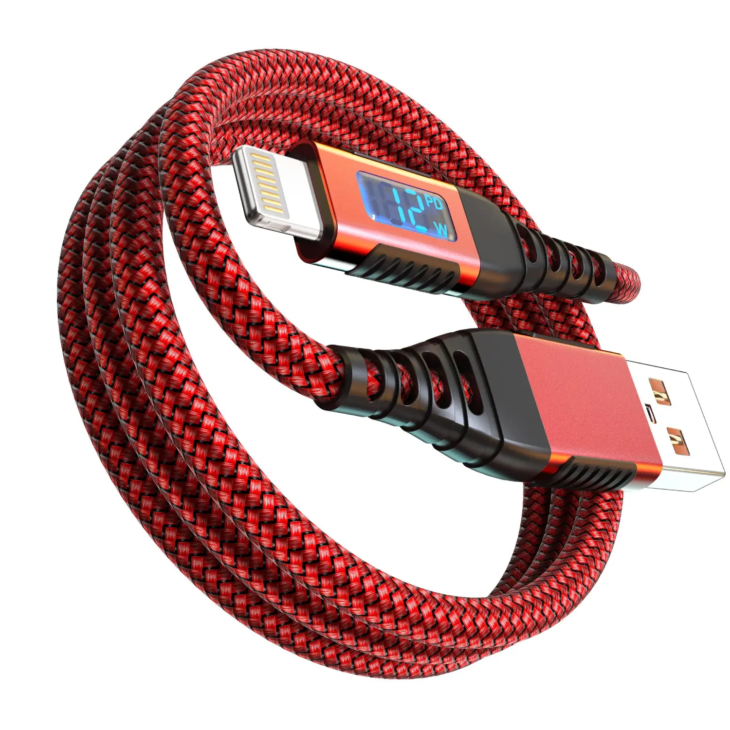 MFi 인증 USB-A to Lightning 고속 충전 케이블(LED 디스플레이 포함), 아이폰 8-14 및 아이패드용 12W 고속 충전