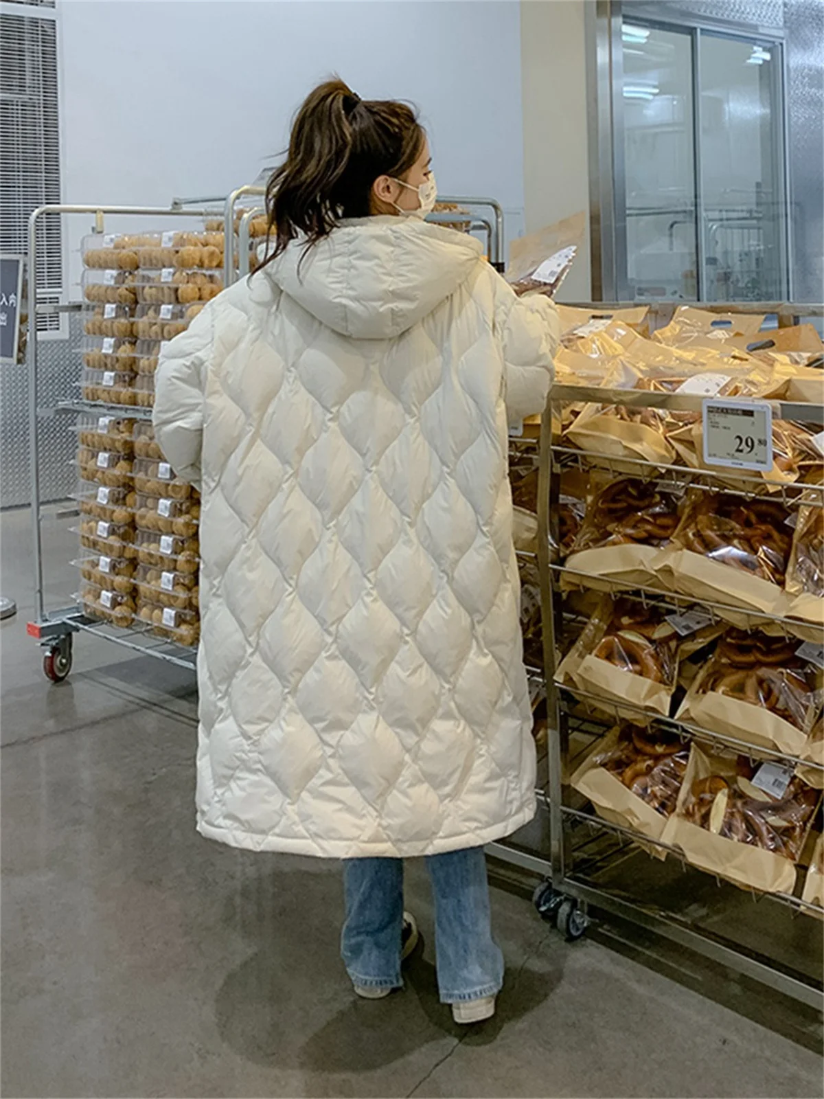 2022 New Loose Ins Port Style Cotton Padded Jacket Tide Down Cotton Padded Jacket Women's Medium Long Winter Korean Version Knee