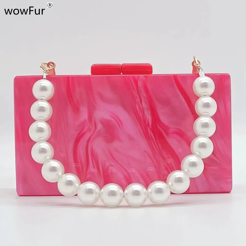 

Brand Women Rose Red Pearl Acrylic Evening Bags Simple Elegant Lady Chic Handbag Casual Party Prom Clutch Purse Wedding Wallet