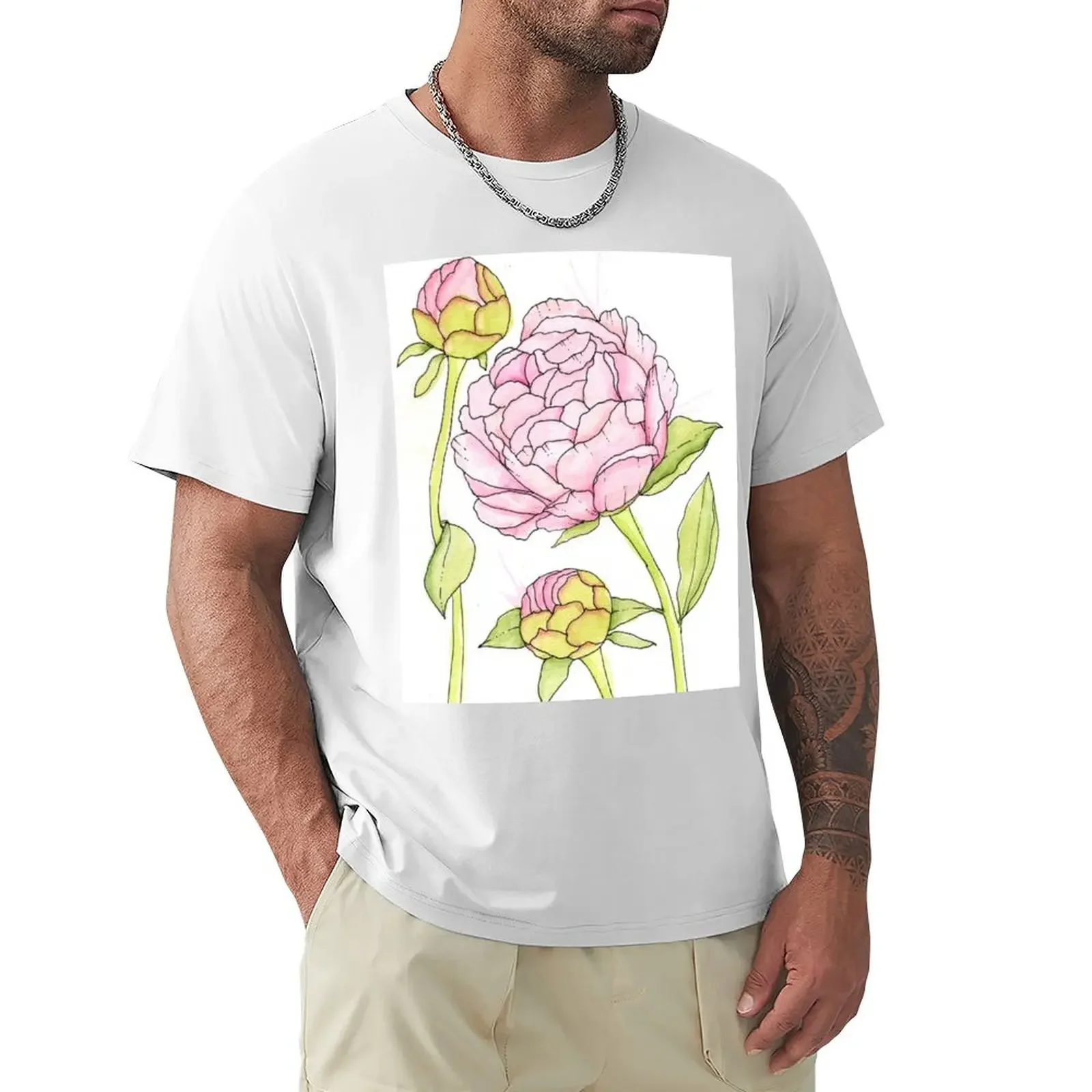 

Pink Peony and Peony Buds T-shirt animal prinfor boys oversizeds graphics mens tall t shirts