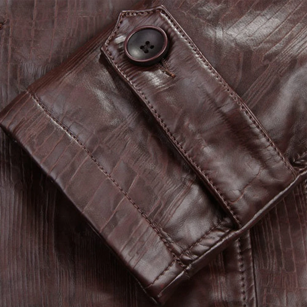 Hot Comfort Fashion Men Coat Mens Jacket Fur Inside Handsome Lapel Long Sleeve Moto Coat Collared Faux Leather