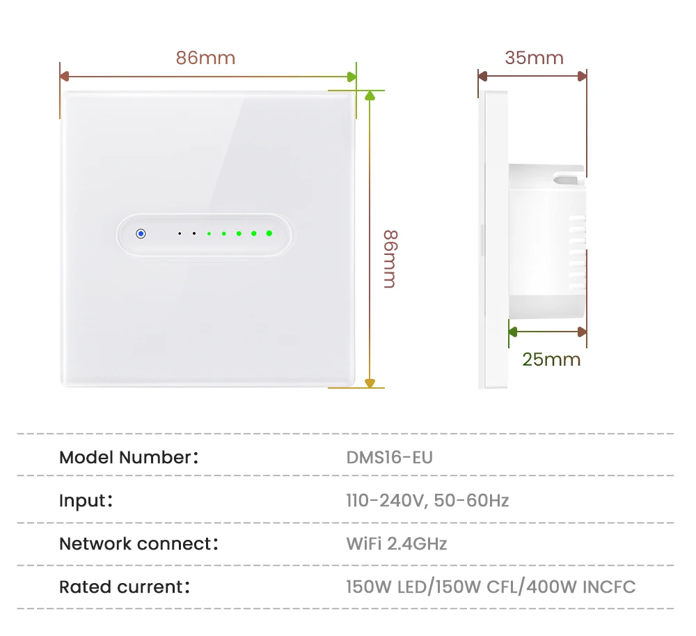 WiFi Smart Dimmer Switch,Groove design with Sliding Indicator Light,Support Brig