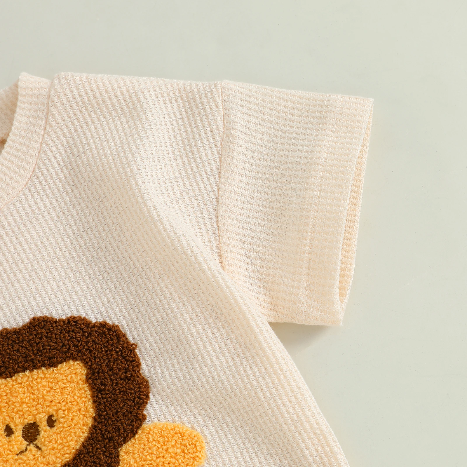 MISOWMNJOY Cartoon Lion Baby Boy Summer Outfits Fashion New Casual Short Sleeve Tops with Elastic Waist Shorts Kids Clothes Set