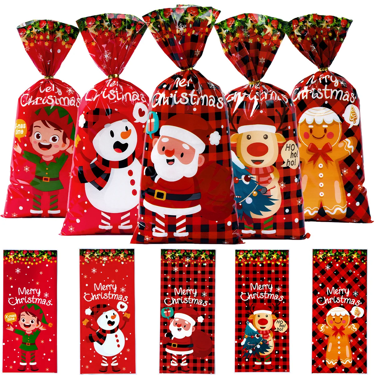 25/50/100pcs Santa Claus Snowman Candy Bags Christmas Plastic Gift Bag Merry Christmas Decorations Noel Gifts New Year gift bags christmas gift bags christmas candy packaging