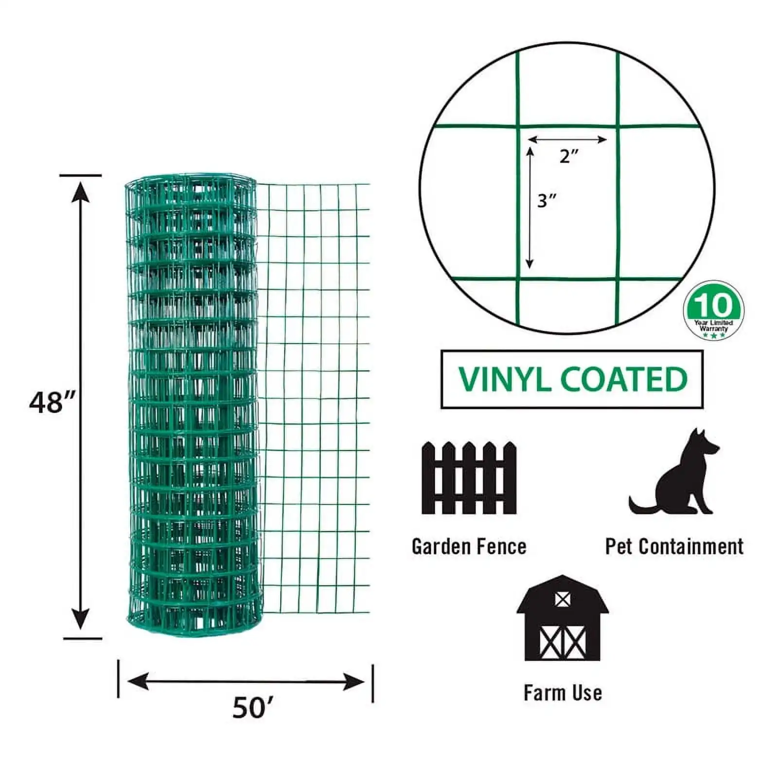 

Garden Zone Green Vinyl Coated 48 in. H x 50 ft. L Steel Fence