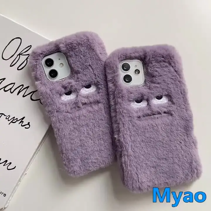 面白い顔紫色のモンスター電話ケース,柔らかいふわふわのぬいぐるみの