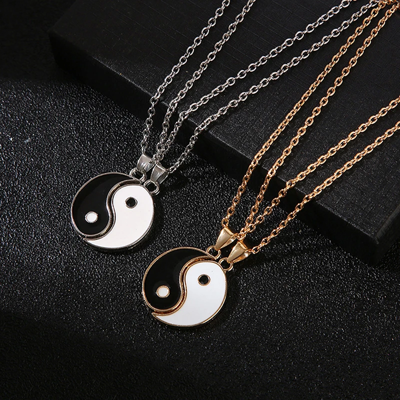 2Pcs Tai Chi Yin Yang Couple Bracelets Necklaces Set Pendant Adjustable Braid Chain Bracelet Matching Lover Bracelets Choker bangle bracelet chain bracelet woven bracelets