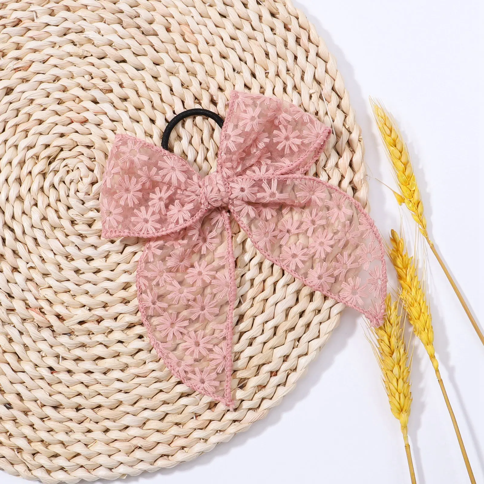 Fashion Cute Hollow Out Embroidered Flower Bows Hair Band Kids Hair Accessories Handmade Lace Headwear Girl Headdress Gift 3
