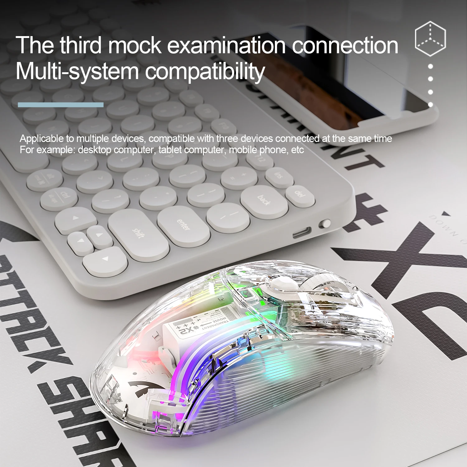 

Transparent Wired Wireless Bluetooth-compatible 2.4G Three types Connection Mouse Mute RGB Colorful Game Electronic Competition
