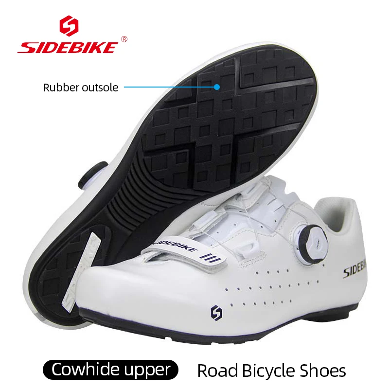 

SIDEBIKE Rubber Sole Sneakers Self-locking Cycling Shoes Breathable Sports Shoes Cowhide Upper Road Cycling Footwear Cleat Shoes