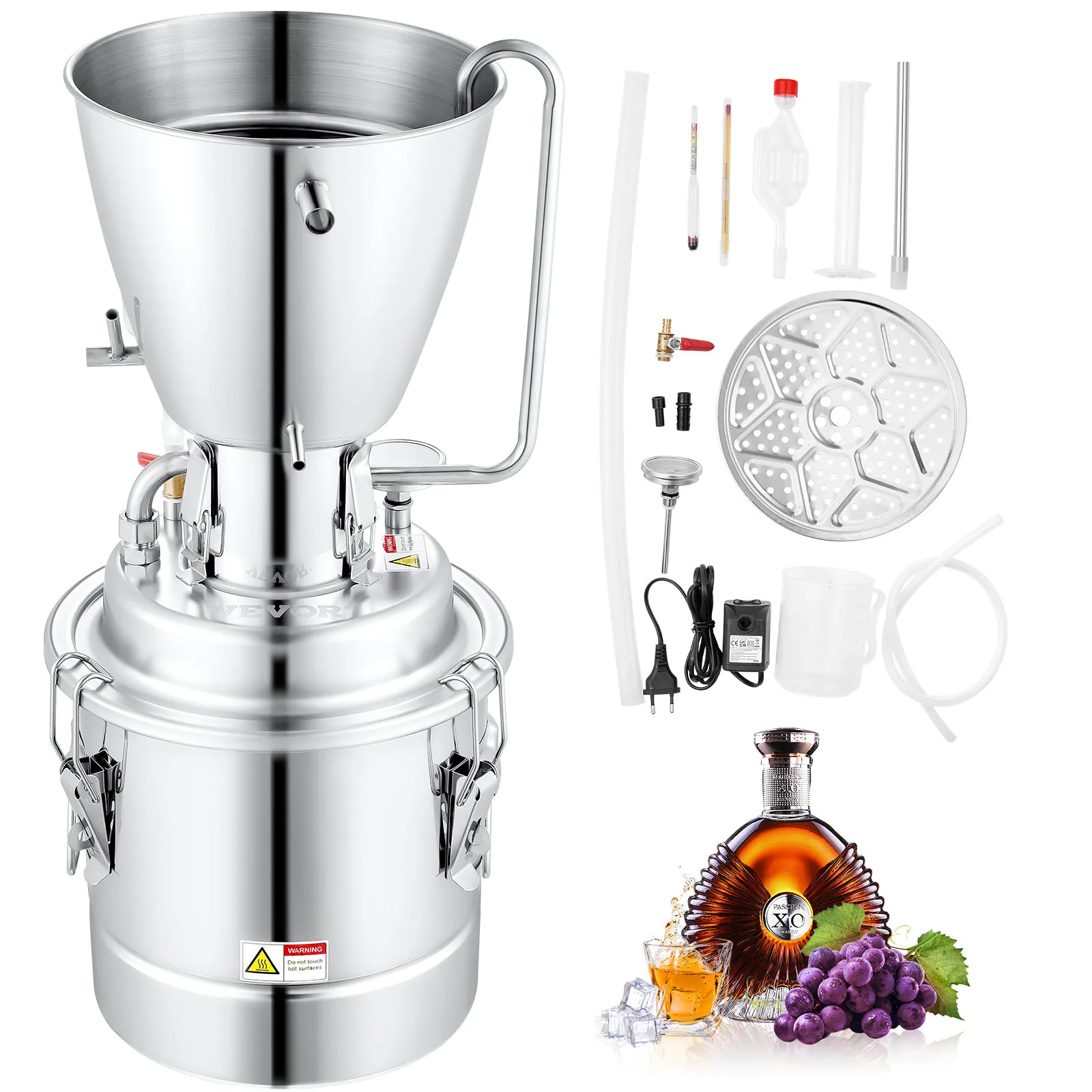 VEVOR Alcohol Still Home Distillery Kit include Circulating Pump Build-in Thermometer Exhaust Port for Whisky Wine Brandy Silver