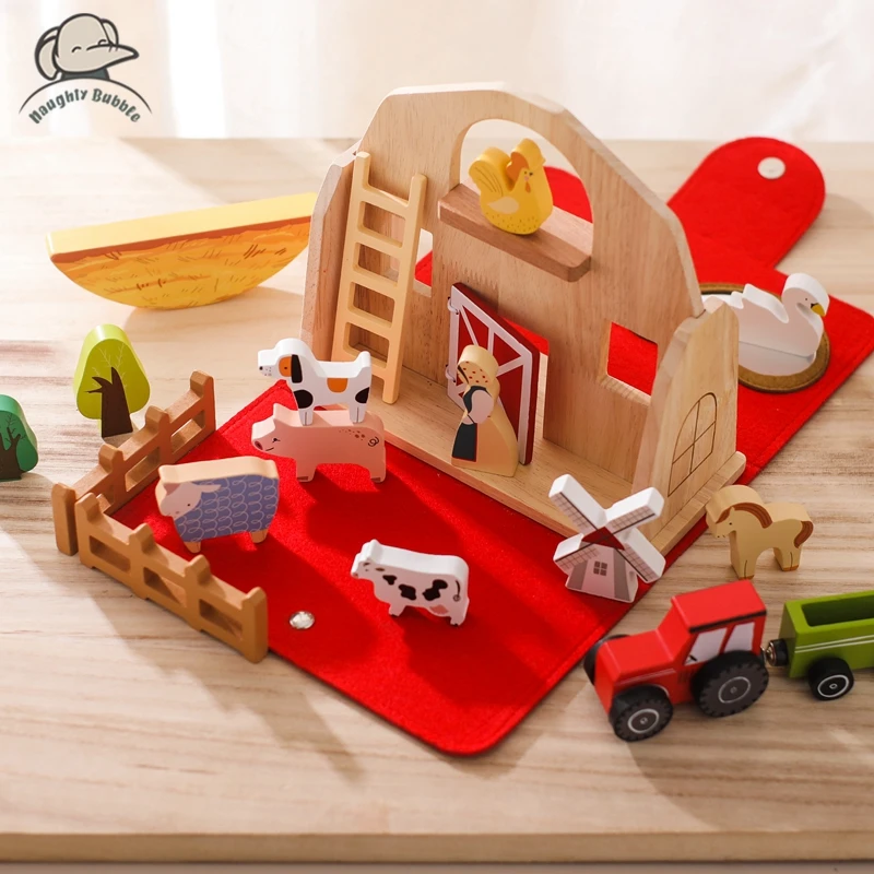 MontessoriToysFarmBuildingBlocksWoodenAnimalsDisplayToysHome