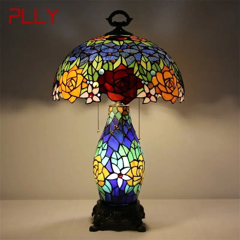 

PLLY Tiffany Glass Table Lamp LED Modern Creative Rose Flower Desk Light Decor For Home Living Room Bedroom Bedside