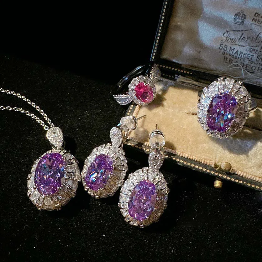 Collana Donna Western Lilla Lotus Purple Gemstone Collana Padparadscha Placcato Oro 18 Carati Dragon Fruit Zircone Ring