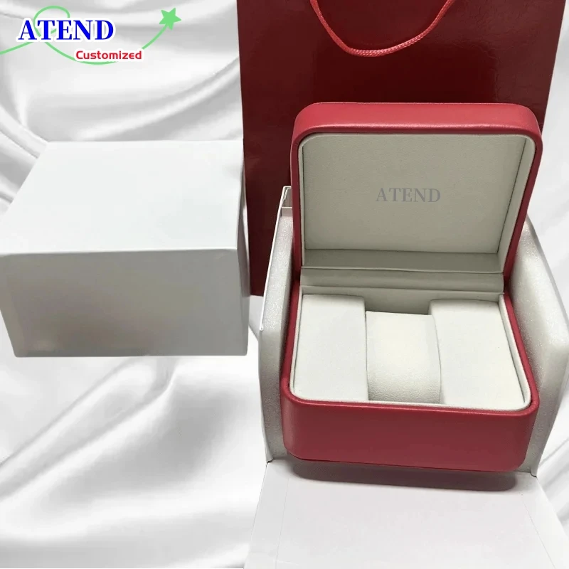 

ATEND Hot Sell Exquisite High-grade Watch Case Gift Wrapped Red Leather Watch Boxes Organizer Storage Box Customize 904L Watche