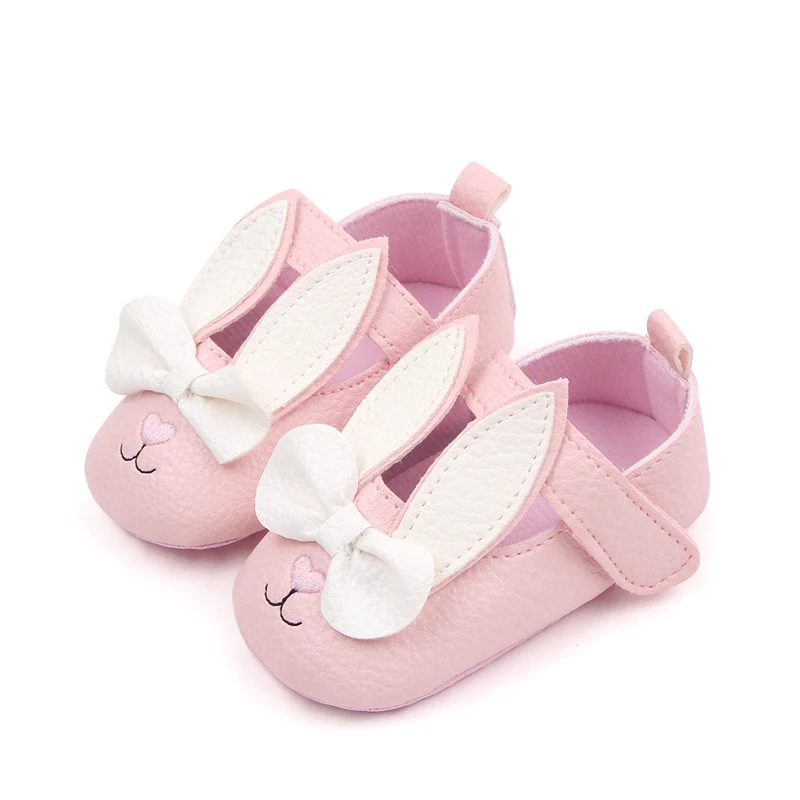 Baby Shoes Cute Bunny Ear Cartoon Design Baby Girl Mary Jane Walking Shoes for 0-18M Toddler Soft PU High Quality Cotton Sole