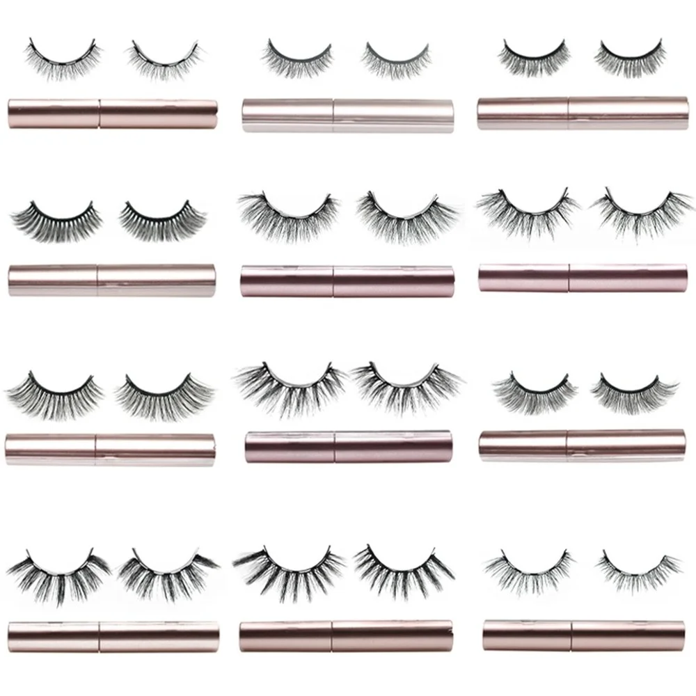 Fake Eyelashes 1 Pair Magnetic Eyelashes 3D Mink False Eyelash Magnetic Eyeliner Waterproof Long Lasting Fake Eyelash Tweezer Kit 18 Styles