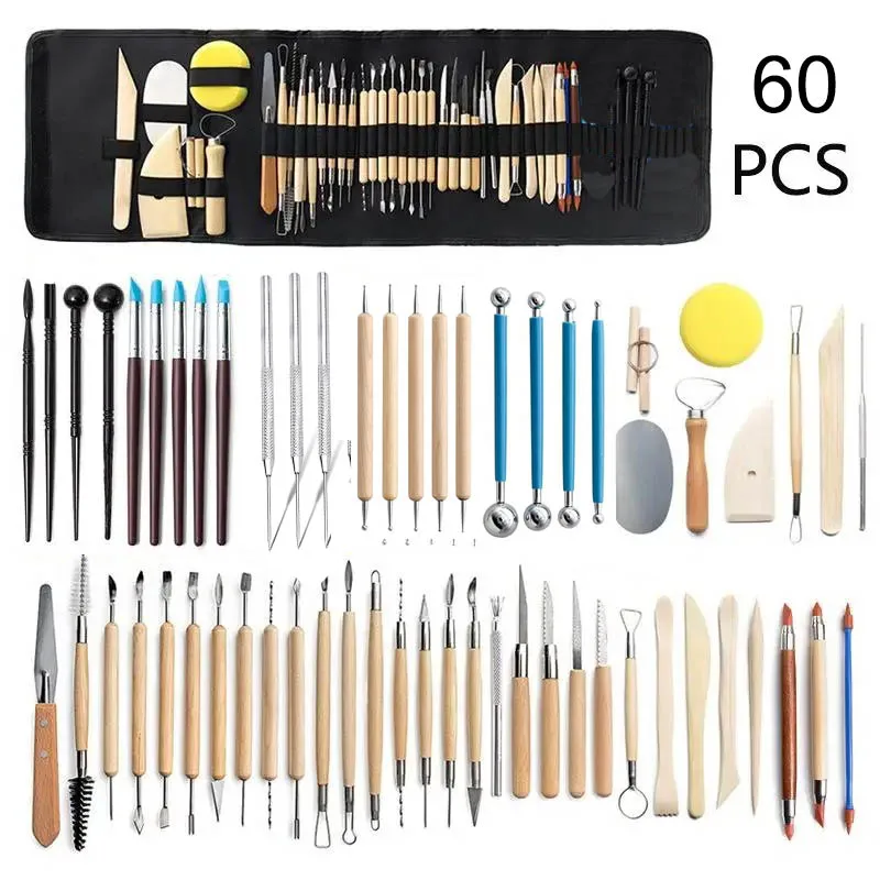Pottery Tools Professional Clay Sculpting Set 61 Pcs Modeling Stick Ceramic Tools Smoothing Wax Carving Ceramic Polymer Shapers