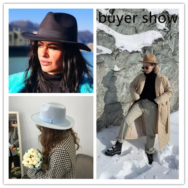 Fedora Hat Women Winter Hats for Women Ribbon Band Men's Hat Wide Brim Classic Beige Wedding Church Bowler New Cap chapeau femme 3