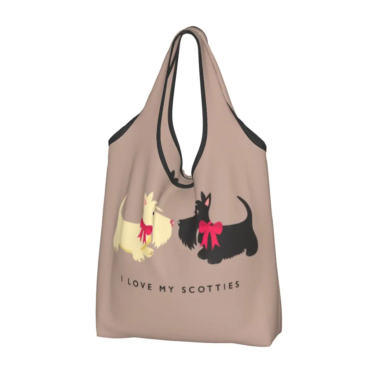 

I Love My Scotties Groceries Shopping Tote Bags Women Custom Scottish Terrier Dog Shopper Shoulder Bags Big Capacity Handbag