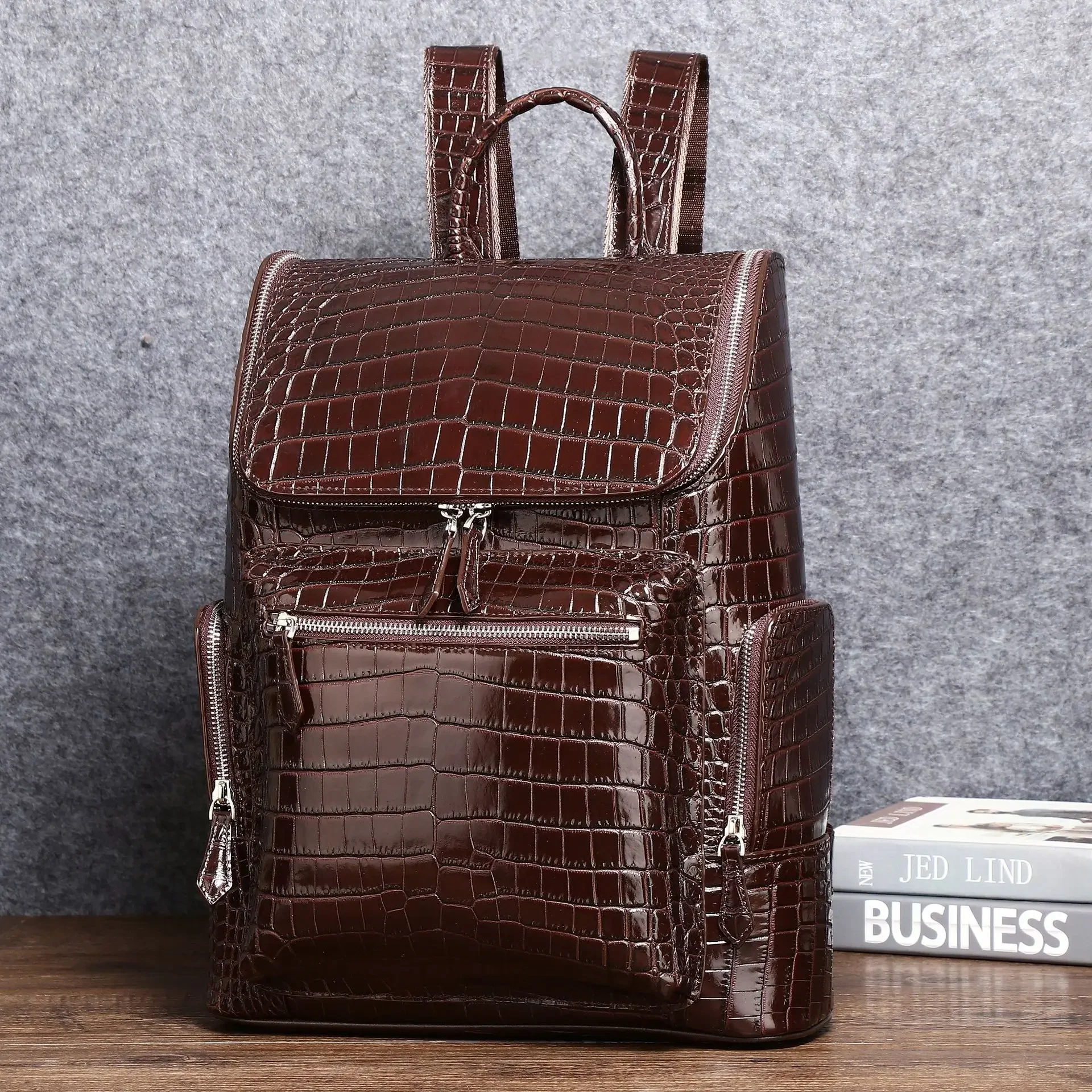 

New Brand Crocodile Alligator Pattern Genuine Leather Men Backpacks Real Natural Leather Backpack Boy Luxury Computer Laptop Bag