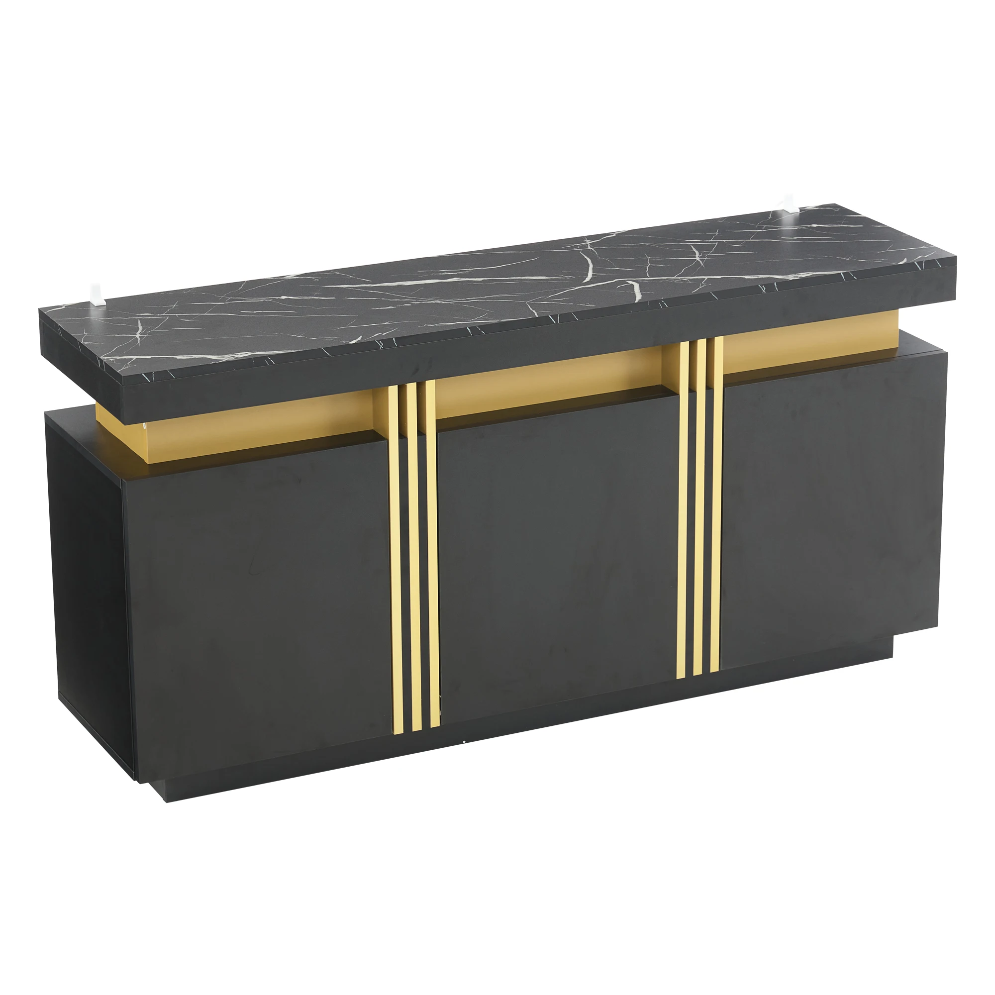 Modernes schwarzes Sideboard, 3 Türen, Esszimmerschrank mit verstellbaren Trennwänden, perfekt für Küche, Wohnzimmer. – Detail 16