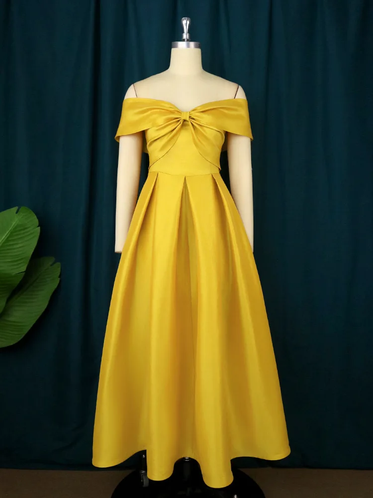 Plus Size Women Party Dress Bow Off Shoulder Evening Dress 2022 Summer Lady Casual Robe Female Club Outfits Birthday Clothes