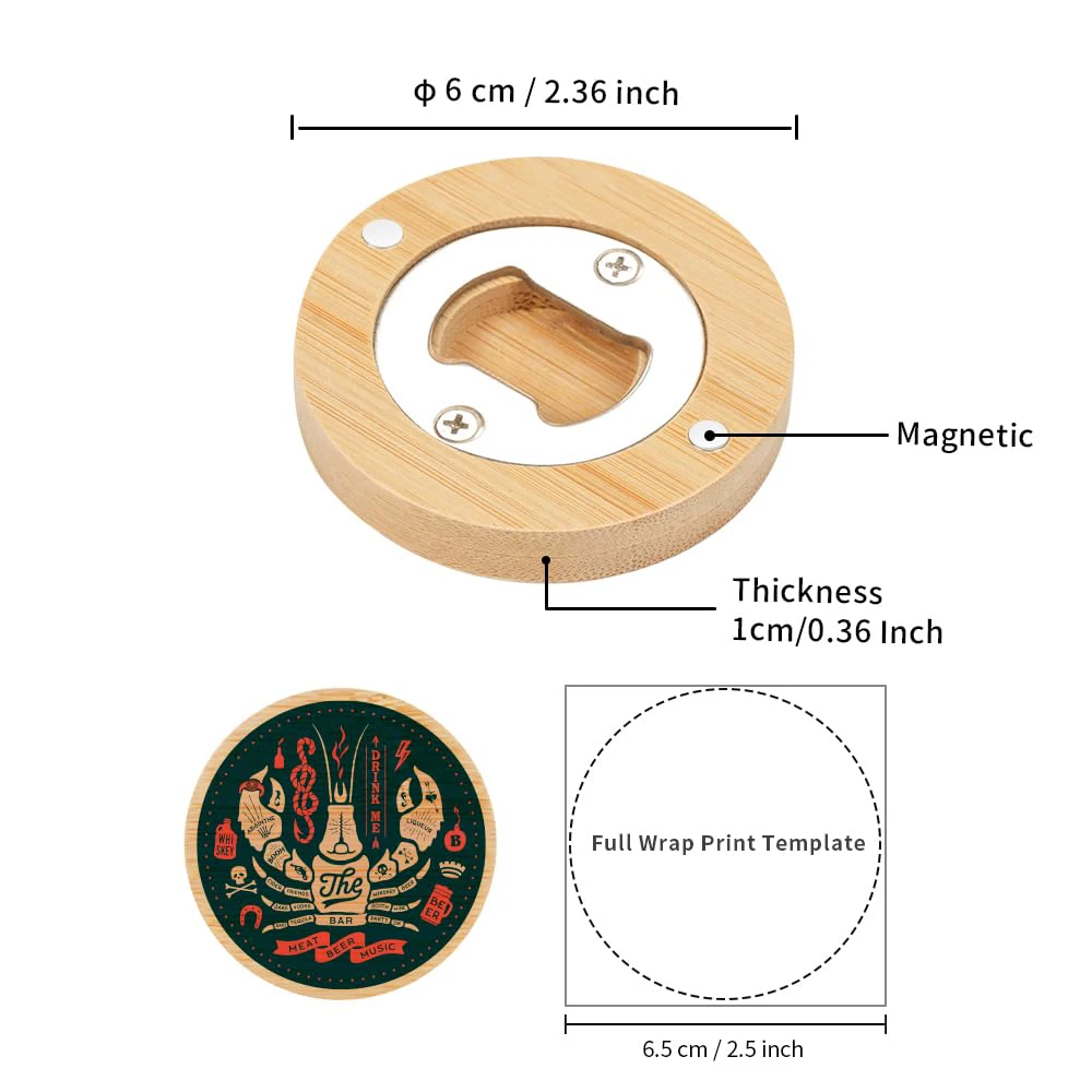 20Pcs 결혼식 호의 나무 냉장고 자석 라운드 병따개 결혼식 손님