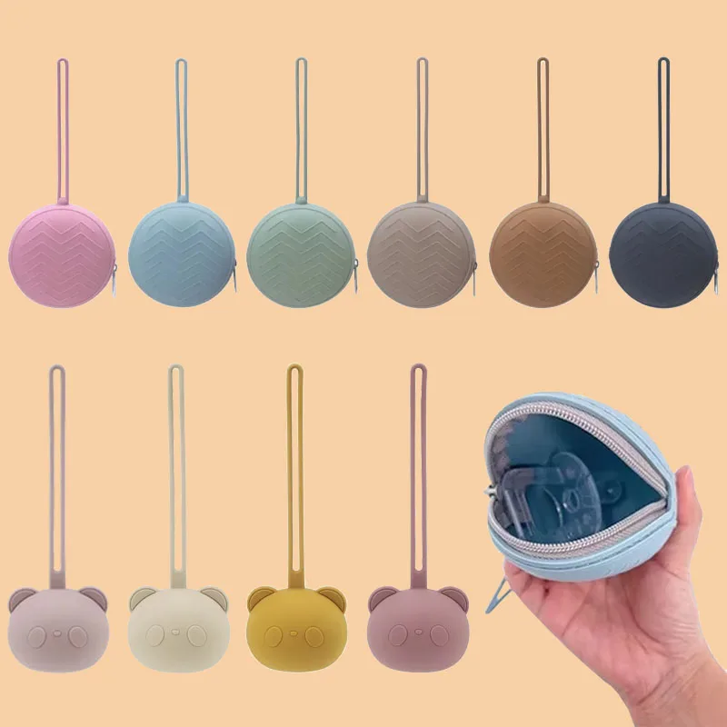 Food Grade Silicone Baby Soft Zipper Pacifier Box Baby Travel Portable Soother Container Box Nipple Case Nursing Accessorie pacifier holder plastic pacifier box