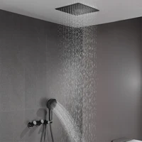 AITANA – système de douche de plafond en laiton gris, pistolet minimaliste, double poignée intégrée cachée, eau froide et chaude, mélangeur de salle de bains à 2 fonctions 2