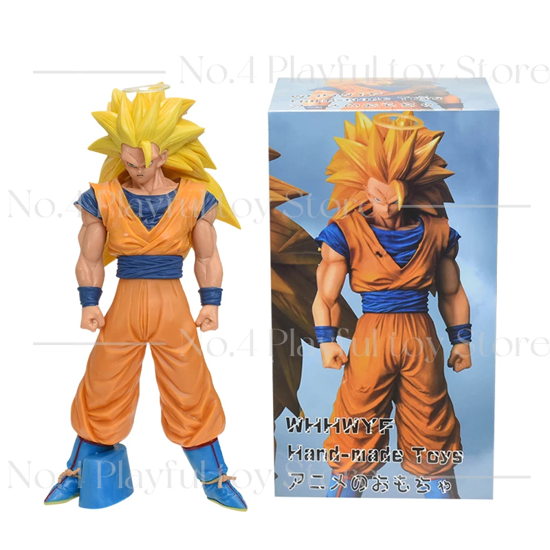 Anime Dragon Ball Saiyan Transformed Super Three Goku Standing Yellow Hair Pvc Model Boxed Figures Statue Collection Toys Aliexpress