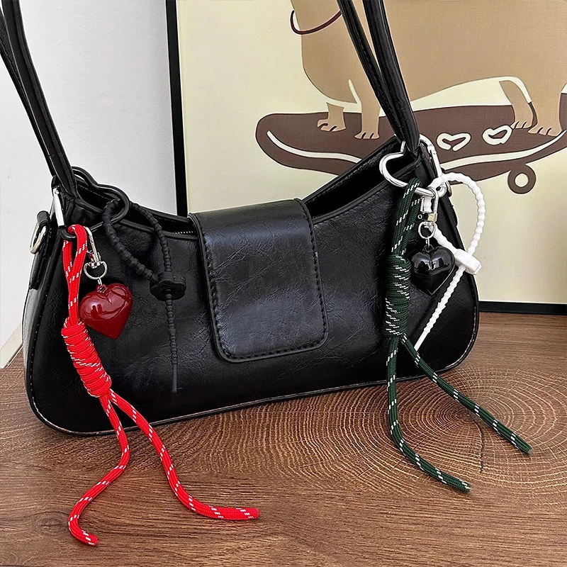 Fashion Creative Retro Heart Bag Pendant Mobile Phone Lanyard Colorful Braided Rope Keychain Pendant Decor Accessories