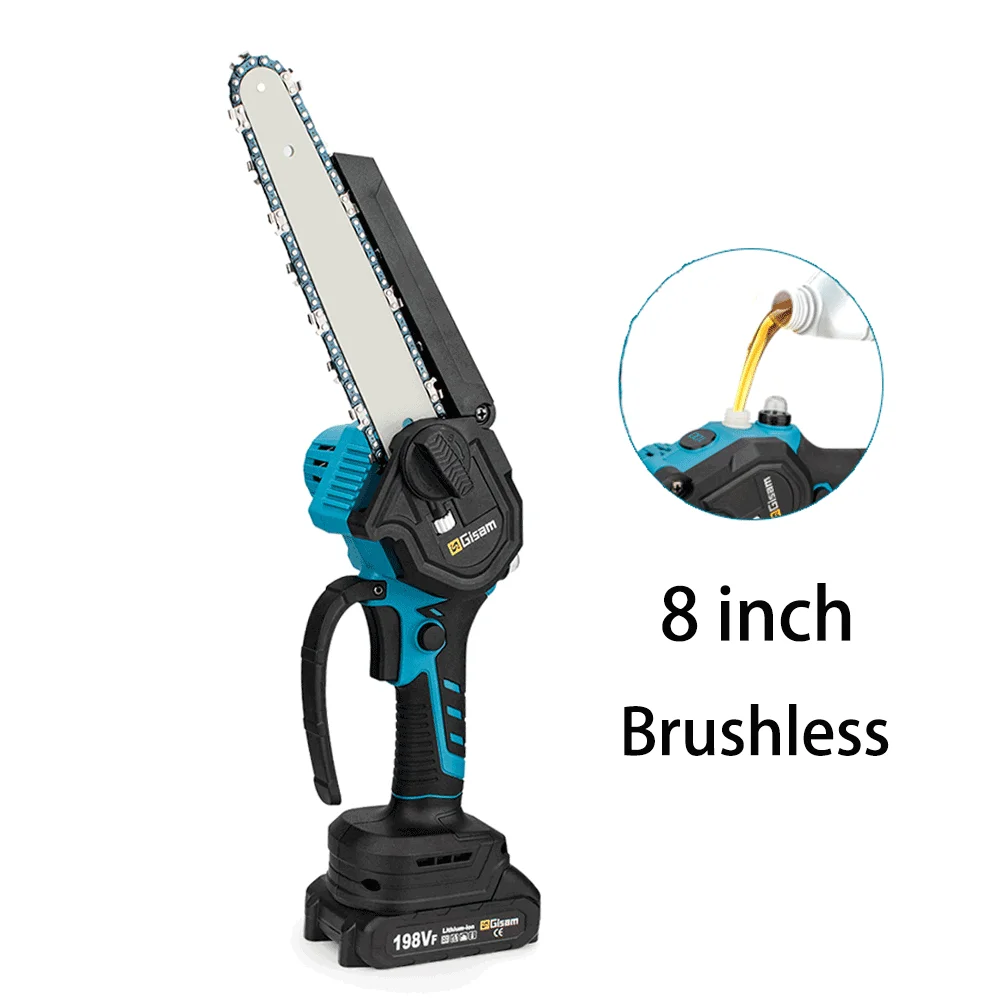 Brushless 8 Inch Electric Chainsaw Wiredless Battery Saw Handheld Rechargeable Prunning Wood Power Tools For Makita 18V Battery