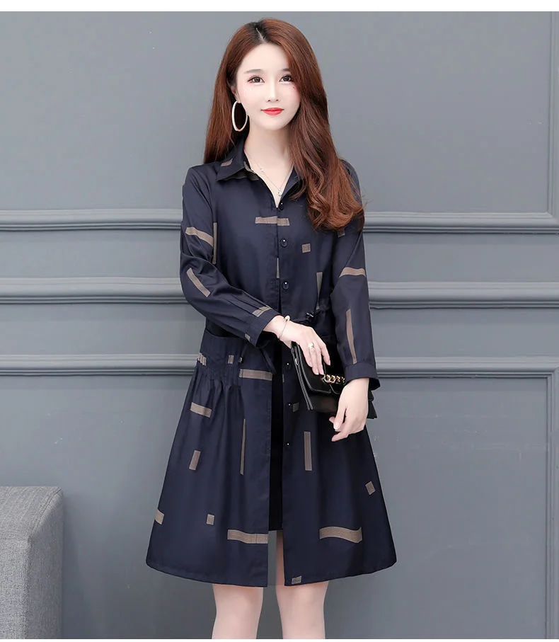 Plus Size Printing Trench Coat Womens Long  Autumn Winter New Windbreaker Jacket Women Fashion All-match Casual Overcoat