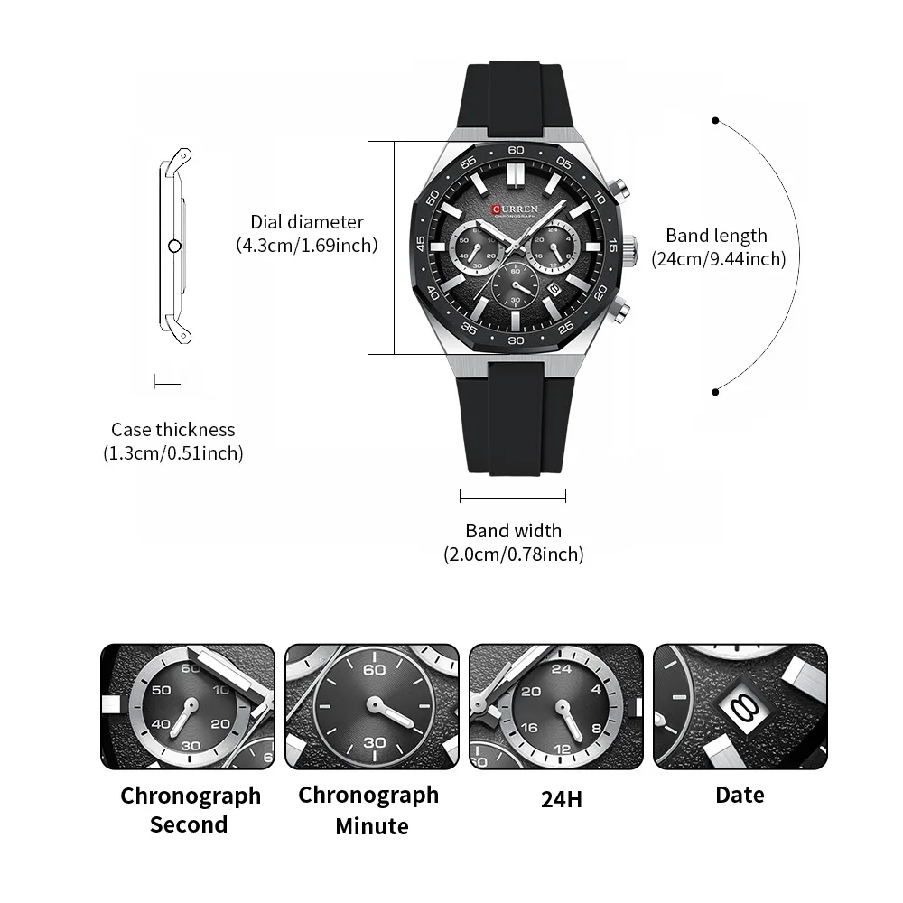 Men's Chronograph Wristwatch With Silicone Strap And Date Function_voghion.com