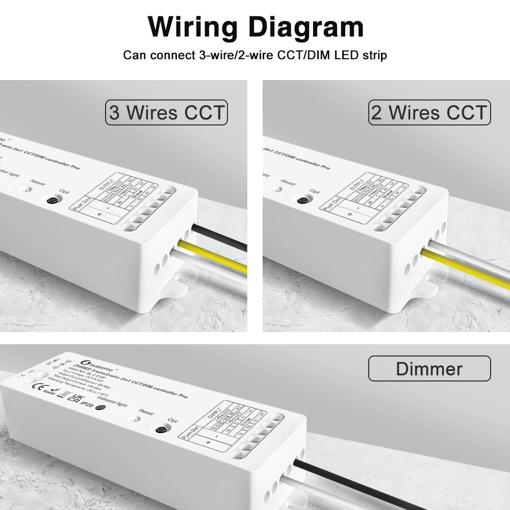 GLEDOPTO CCT Dimmable LED Controller Pro ZigBee3.0 Work with SmartThings Alexa App Voice for 2 Wires Ultra Thin CCT Strip Light