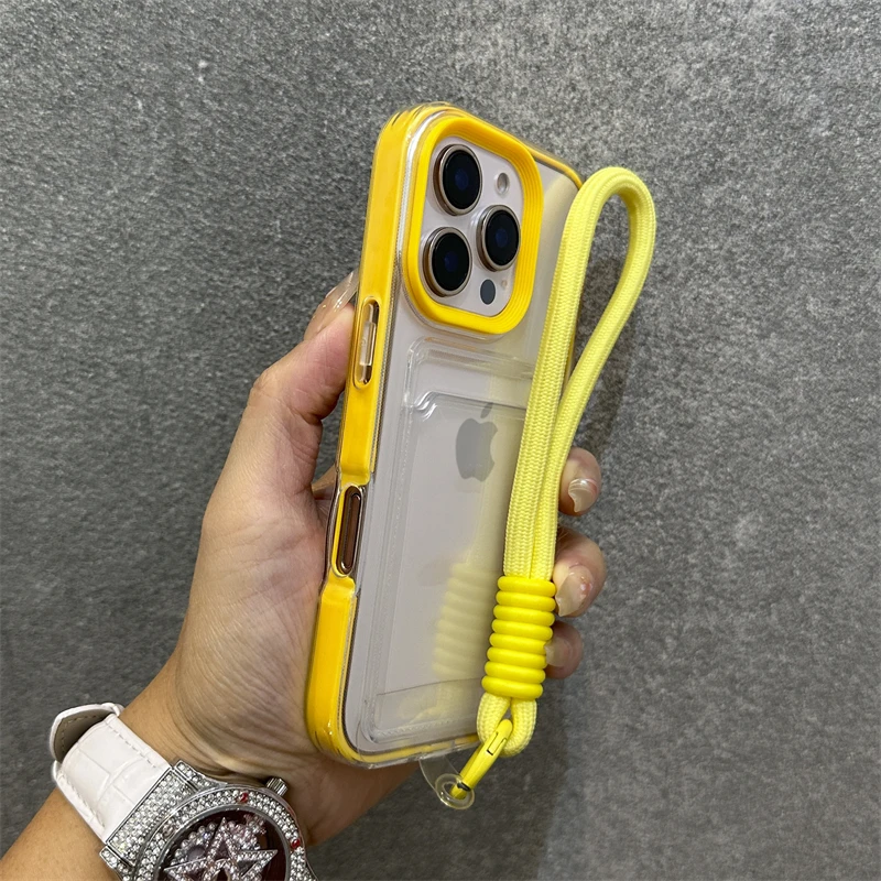 Luxury Clear Card Holder Wallet Case with Wrist Strap and Hand Rope in Soft Silicone