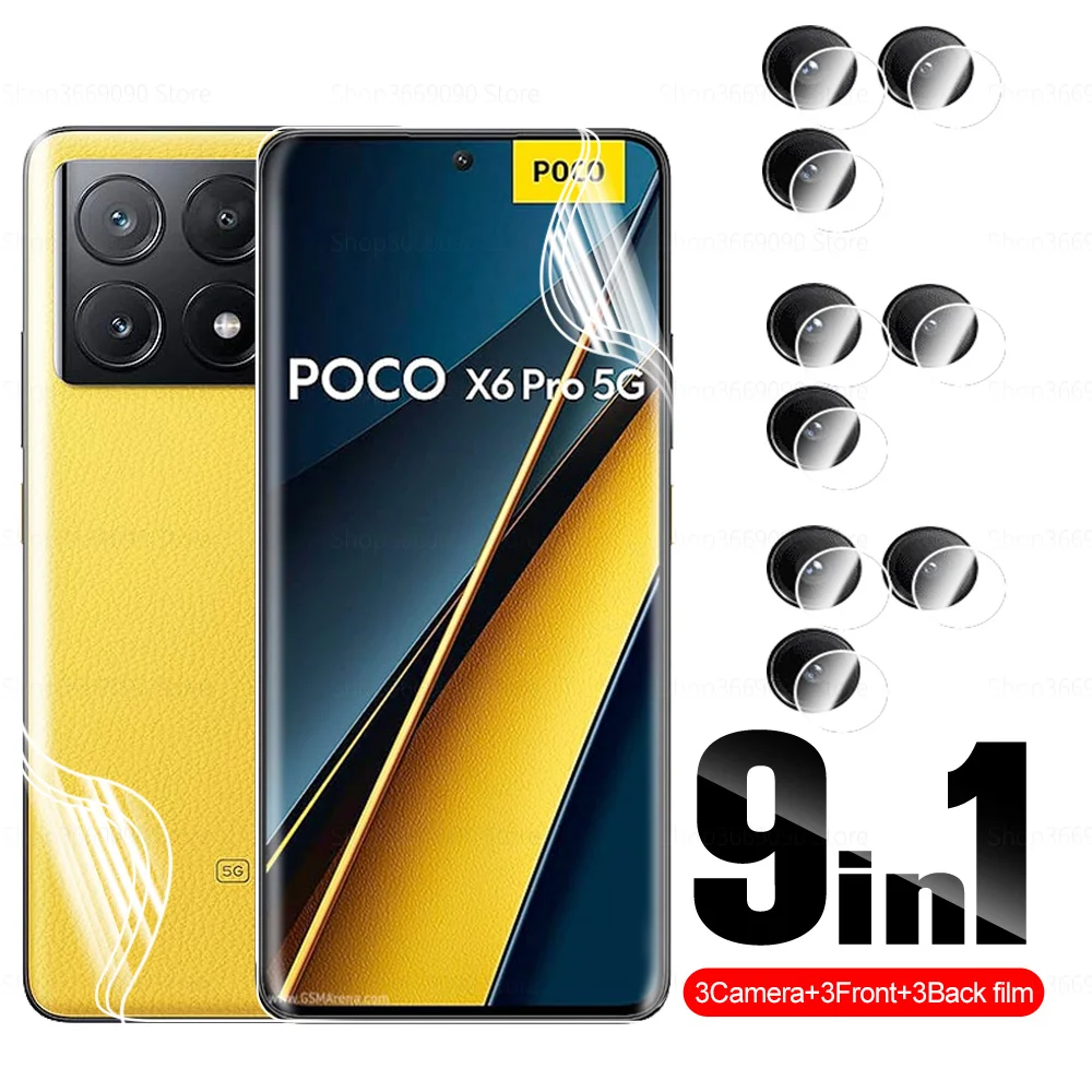 

9 в 1 для Xiaomi Poco X6 Pro 5G объектив камеры Передняя Задняя Гидрогелевая пленка на Poxo Little X6Pro X 6 X6 X6 Pro 5g 2024 защита для экрана