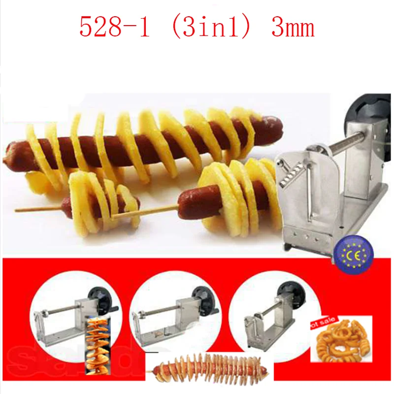Manual Spiral Potato Stick Twisted Toronto Potato Slicer Fry Tower Cutter 3 Blades Line Shaped Food Processor